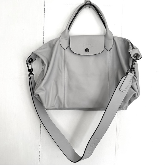 Longchamp Bags Longchamp Le Pliage Cuir Leather Grey Chalk Top